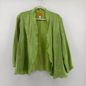 Ruby Rd Woman Open Front Ruffle Cardigan Lime Green Textured Size 18W